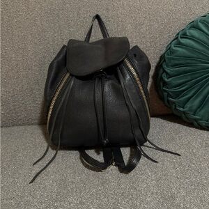Rebecca Minkoff Black Leather Backpack with Gold Accents